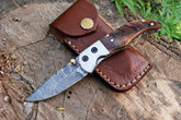 Handmade Damascus steel pocket knife with sheep horn handle.