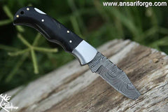 Custom Handmade Damascus Folding Knife EDC Horn Handle Pocket Knife With Sheath