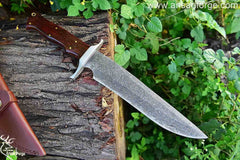 Handmade Damascus Fixed Blade Bowie Hunting Knife