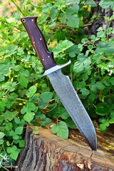 Handmade Damascus Fixed Blade Bowie Hunting Knife
