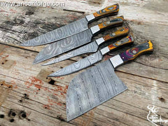 Serbian Cleaver Knife from Damascus Set - Heavy Duty Kitchen Tool for Meat & Vegetables.