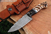 Custom handmade Damascus knife ram horn handle and sheath for hunting survival - Tactical knives
