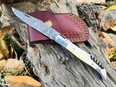 LAGUIOLE POCKET KNIFE WITH DAMASCUS BLADE BONE HANDLE AND STAINLESS STEEL BOLSTERS