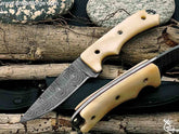 Custom Handmade Damascus Steel Hunting Knife Skinner knife Fixed Blade Knife 8 .5'' Overall Camel Bone with Sheath.