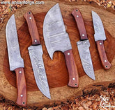 Handmade Damascus Kitchen Knife Set With Roll Bag
