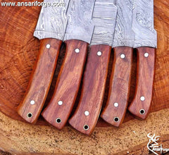 Handmade Damascus Kitchen Knife Set With Roll Bag