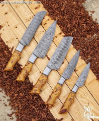 Custom handmade Damascus steel kitchen knives set 5 pieces