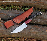 Hand forged railroad spike knife , 1095 high carbon steel and leather sheath