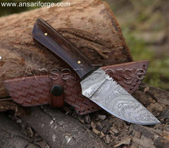 8 Inch Handmade Damascus Knife With Sheath Best For Hunting, Skinning