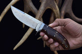 Custom Handmade Damascus Steel Hunting Knife Wood Handle And Leather Sheath