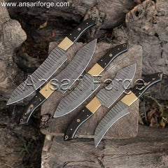 Pro Damascus Chef Knife Set with Hand-Forged 1095 & 15n20 Steel Blades, Brass Bolsters, Buffalo Horn Handles, and Leather Roll Bag
