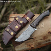 Tracker Knife - Hand-forged Damascus steel blade with ladder pattern for beauty and durability.