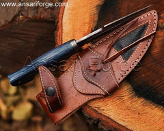 Side view of the Handmade Damascus Hunting Knife, highlighting the 4.0 mm blade thickness and ergonomic handle design.