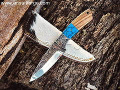 Hand Engraved Knife For Dad, Son & Men with D2 Steel Mirror Polished Blade
