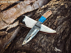 Gift Knife for Dad, Son with Hand Engraved Bolsters & mirror polish blade