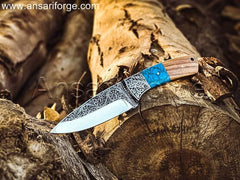 Custom Engraved Knife For Dad, Son Or Men with Turquoise Stone and Olive Wood Handle