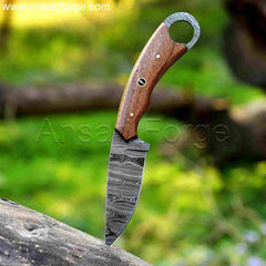 Damascus Backpacker Knife with twist pattern blade and walnut wood handle