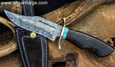 black panther Handmade Feather Damascus Steel Bowie Hunting Knife with leather sheath & Ebony wood handle