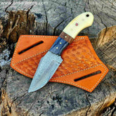 Damascus Steel Cowboy Knife With Horizontal Sheath
