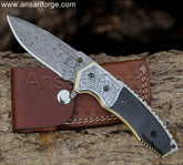 Custom Made Damascus Steel Pocket Knife, Real Hand Forged Rain Drop Folding Blade