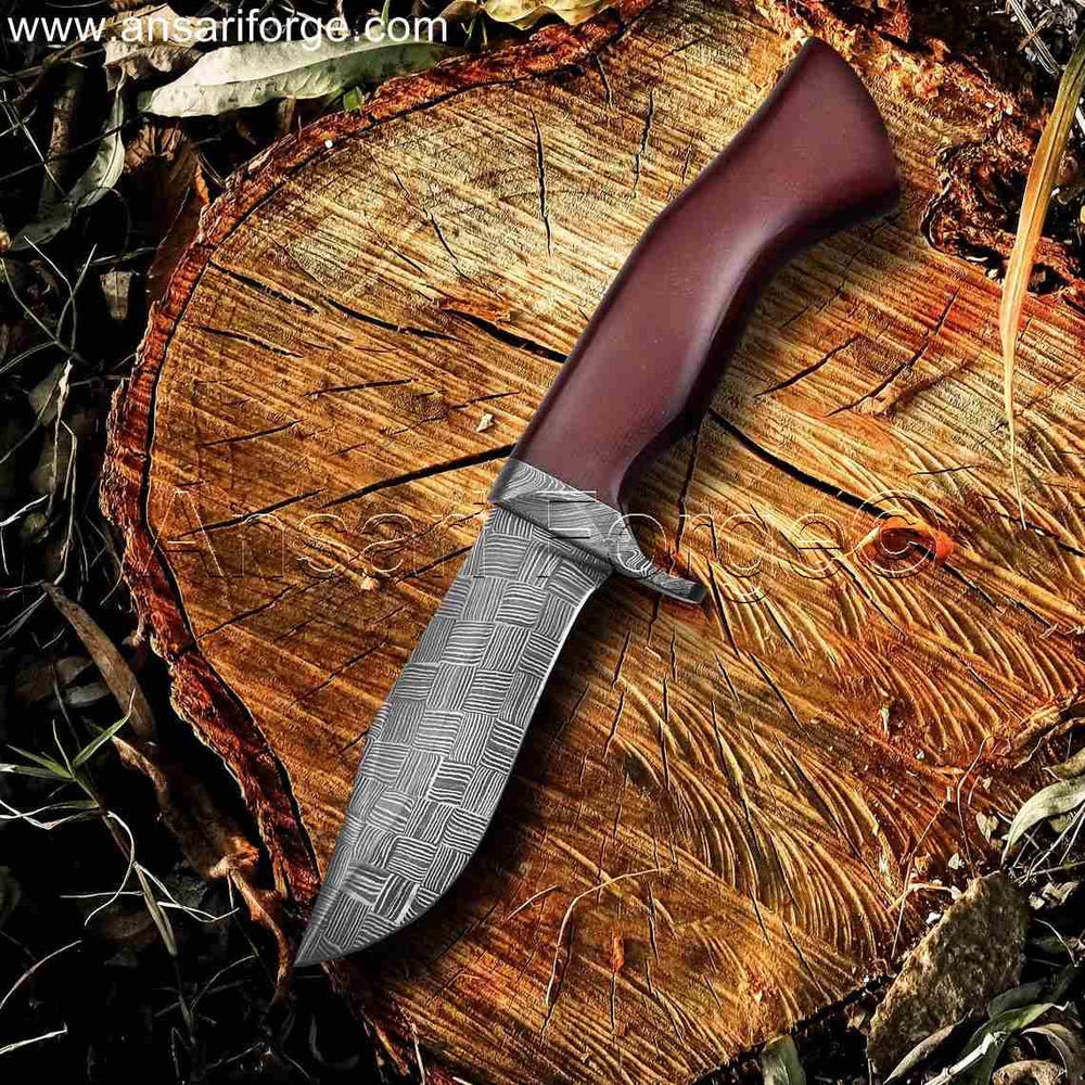 10-inch Real Forged Mosaic Damascus Knife with Brown Micarta Handle.