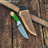 Handmade Damascus Cowboy Belt Knife And Leather Sheath Set.