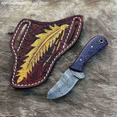 Custom Damascus Cowboy Knife with Cross Draw Sheath - Best Choice for Hunting & Skinning.