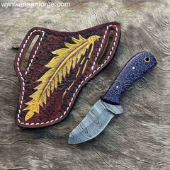 Custom Damascus Cowboy Knife with Cross Draw Sheath - Best Choice for Hunting & Skinning.