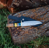 Handmade Damascus Hunting Knife with Sheath, 13" Full Tang Knife Fixed Blade Camping Knife, 7" Large Blade Bushcraft Knife Survival Knife with Rosewood Handle, Outdoor Gifts