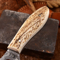 Deer Hunter Stag Handle Damascus Steel Gutting Gut Hook Knife