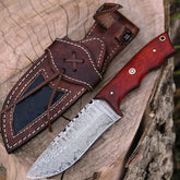 Custom Handmade Damascus Steel Hunting Knife With Leather Sheath