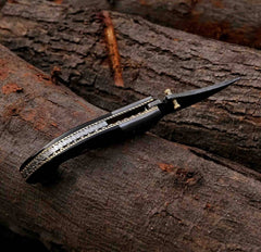 Customizable Left/Right-handed Damascus Folding Knife with Protective Sheath