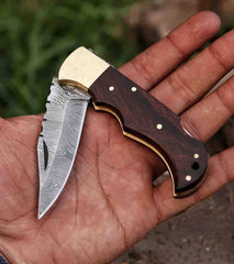 Forgeborn Damascus Pocket Knife - Handcrafted Folding EDC Knife with Distinctive Patterns for Everyday Carry.
