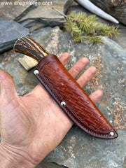 Piscator Avis Bird & Trout Knife: Securely carried in genuine cowhide tooled leather sheath