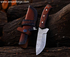 Best Bushcraft Knife: Full Tang Damascus Steel Blade, Rosewood Handle