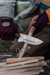 Bushcraft Knife: Full Tang Damascus Steel Blade, Rosewood Handle