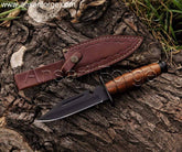 Black Ops survival knife with D2 steel blade, rosewood handle, stainless steel pommel & Leather sheath .