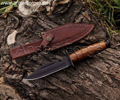 Black Ops survival knife with D2 steel blade, rosewood handle, stainless steel pommel & Leather sheath .