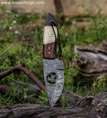 Hunter's Edge Damascus Skinning Knife - Overall view showcasing the 8.5 inch length, perfect for controlled skinning.