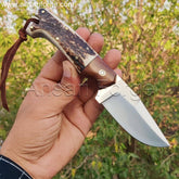Handmade 1095 High Carbon Steel Knife , Antler Handle Best Fixed Blade Hunting Knife With Sheath