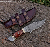 Custom Handmade Forged Damascus Steel 9.5 " Best Hunting Knife With Horizontal Leather Sheath