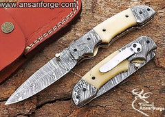 Damascus steel pocket knife - New year sale