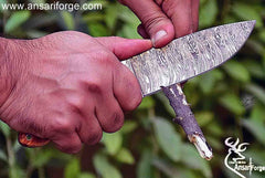 Hand Forged Damascus Steel Hunting Knife with Leather Sheath, Olive Wood Handle - 9 Inches Full Tang Multipurpose Fixed Blade Skinner Knife AF102