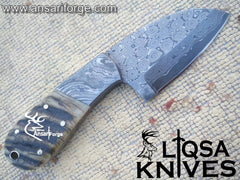 Damascus steel tear drop point hunting knife