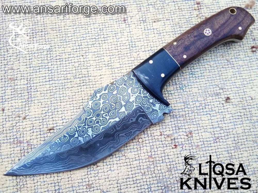 Hand Forged Damascus Steel Hunting Knife with Rosewood Handle