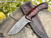 Custom Made Fixed Blade Damascus Hunting Knife With Sheath | Ansari Forge
