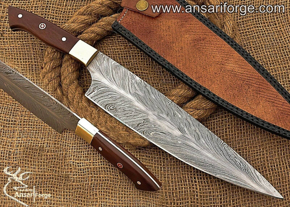Chef Knife 8 Inch, Japanese Damascus Kitchen Knife Feather pattern,Professional Sharp Chef’s Knife,wood Handle And Leather Sheath