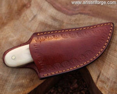 Damascus steel hunting knife / Skinner with sheath Bone handle