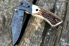 Buy Handmade Damascus Steel Folding Knife Online.