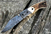 Custom Handmade Pocket Knife Damascus Steel Folding Knife With Sheath.